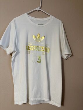 Adidas Originals T-Shirt Mens XL White Gold Foil "True to the Game" Logo Tee